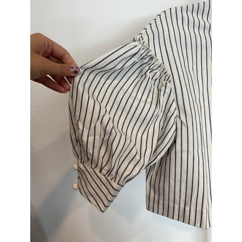 Tuckernuck | Blue Linen Stripe Puff Sleeve Top - Picture 7 of 9